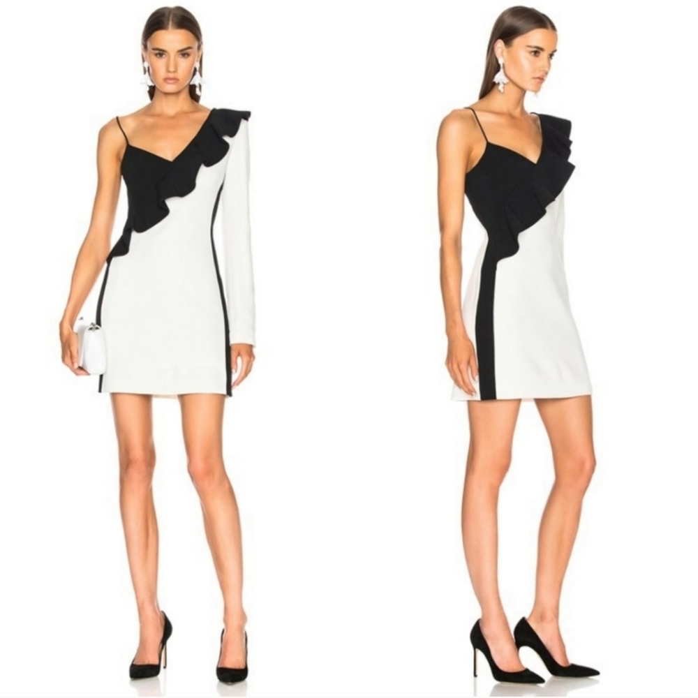 David Koma One Sleeve Diagonal Ruffle Mini Dress
